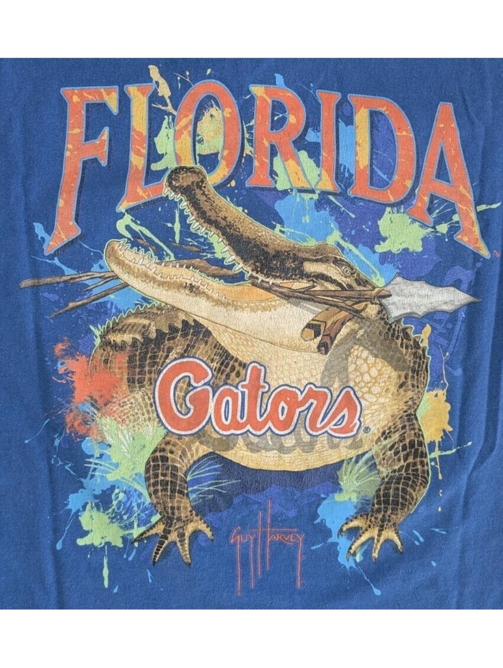 Florida Gators Guy Harvey Long Sleeve Graphic Tee Shirt Blue Men XL Chomp Spear